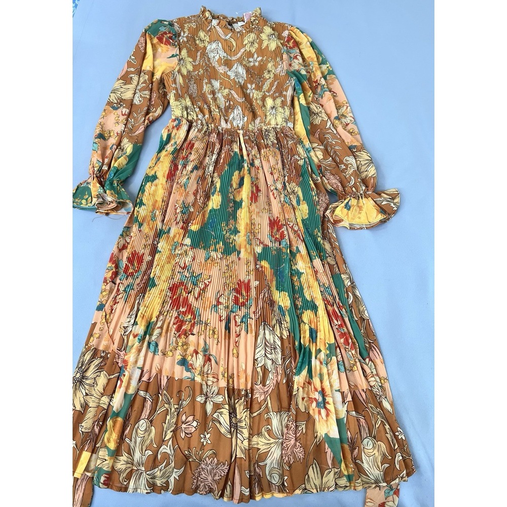 Flying Tomato Women's Modest Chiffon Pleated Boho Long Sleeve Midi Dress Sz S - Picture 12 of 14